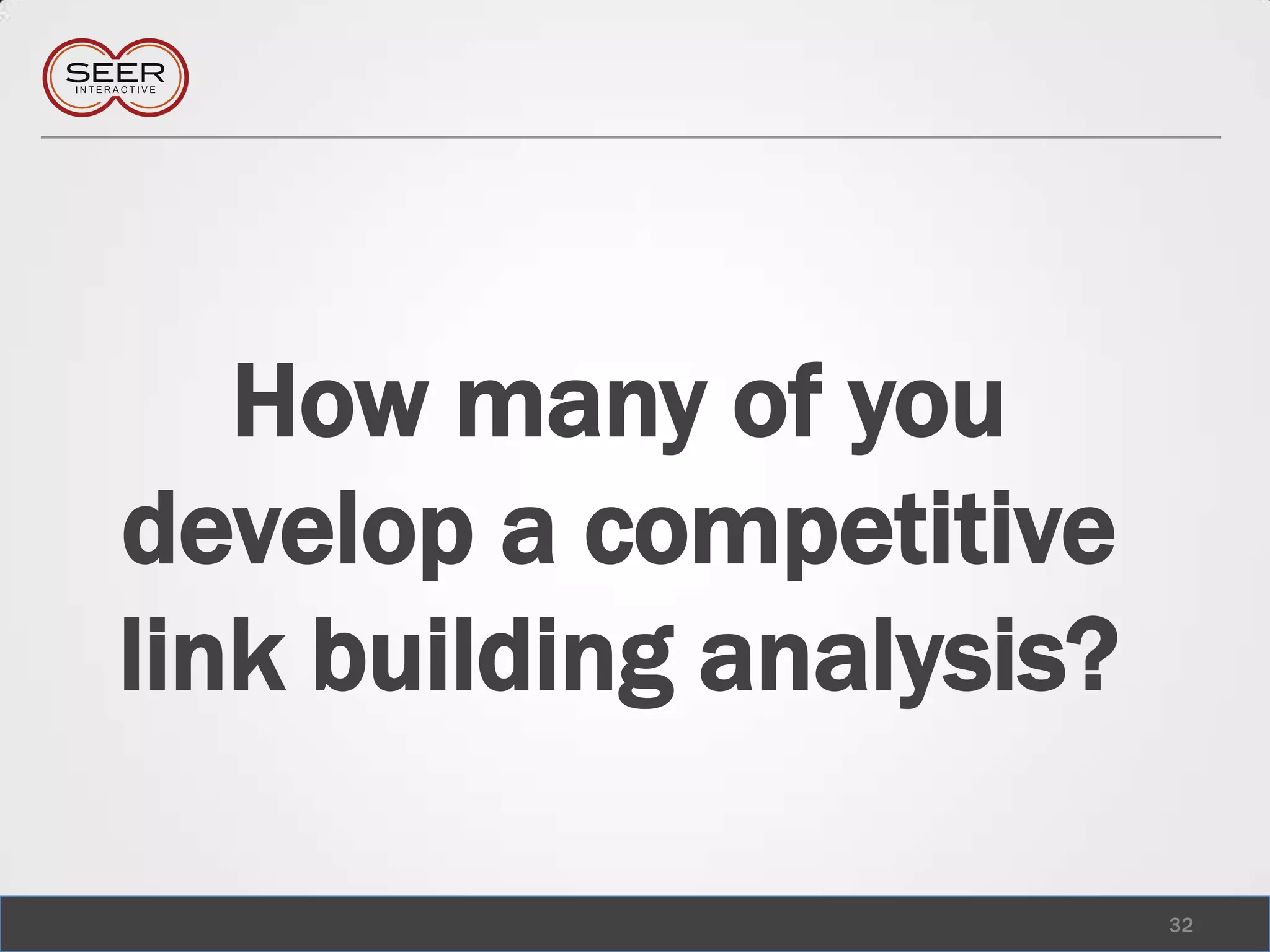 How many of you develop a competitive link building analysis?32