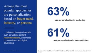 17
© Forrester Research, Inc. All rights reserved.
Among the most
popular approaches
are personalization
based on buyer ne...