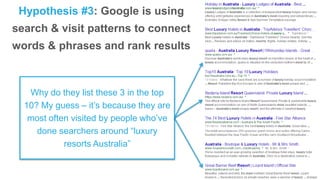 Hypothesis #3: Google is using
search & visit patterns to connect
words & phrases and rank results
Why do they list these ...