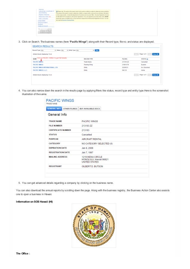 Hawaii (HI) Business Entity And Corporation Search