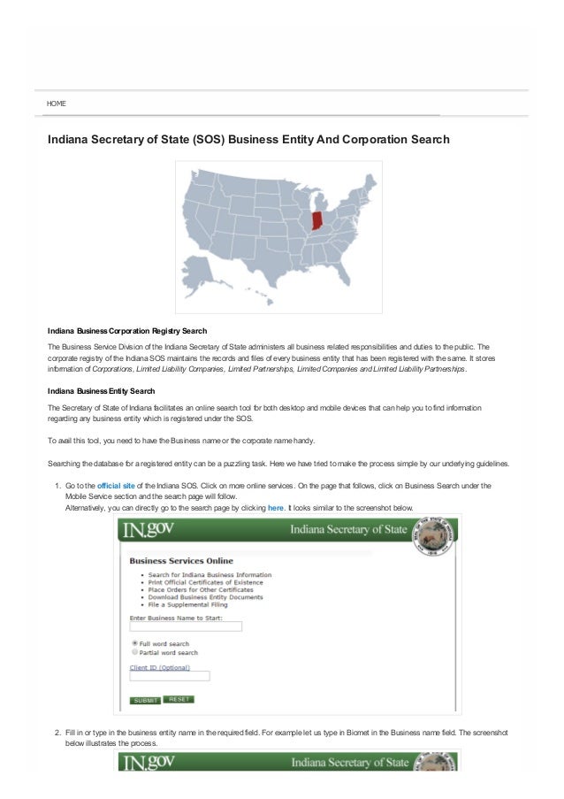 State Of Indiana Secretary Of State Business Entity Search Business Walls