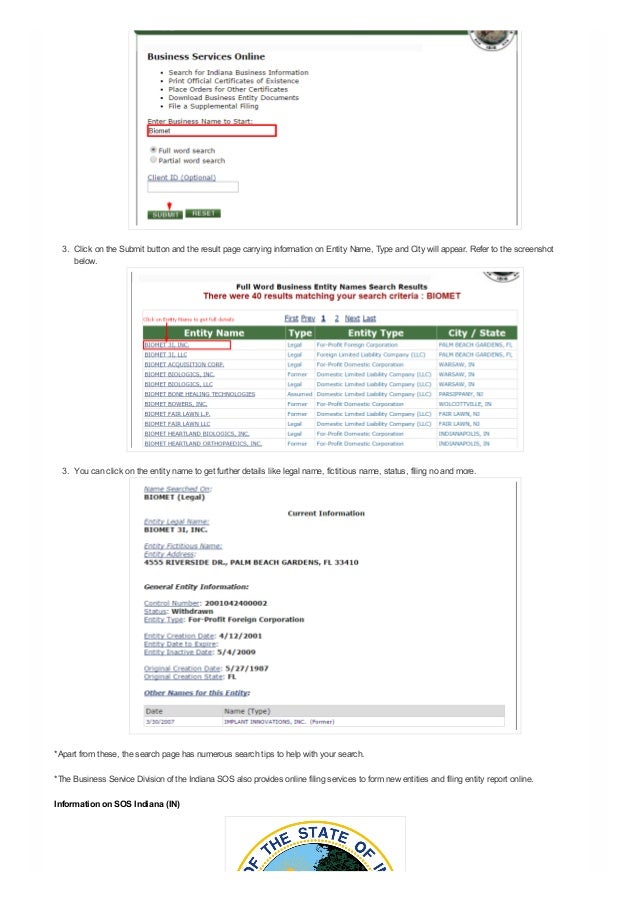 Indiana (IN) Business Entity And Corporation Search