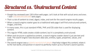 Structured vs. Unstructured Content
• Google has reviewed over 130 trillion web pages. Let’s look at that with actual zero...