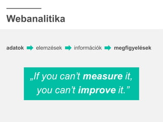 adatok elemzések információk megfigyelések
Webanalitika
 