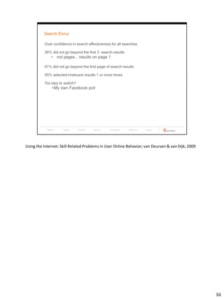 Using the Internet: Skill Related Problems in User Online Behavior; van Deursen & van Dijk; 2009




                                                                                                   16
 