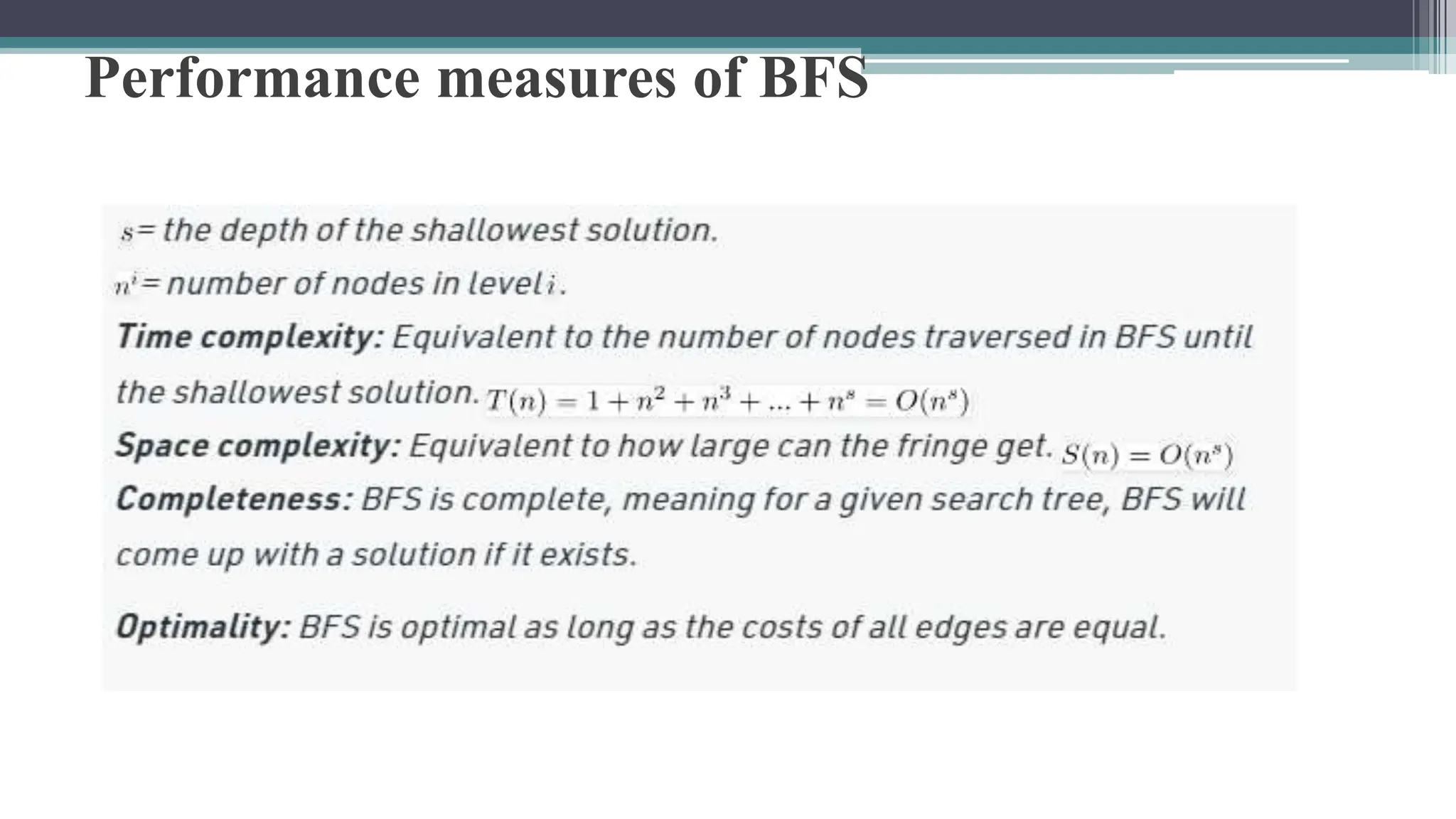 Performance measures of BFS
 