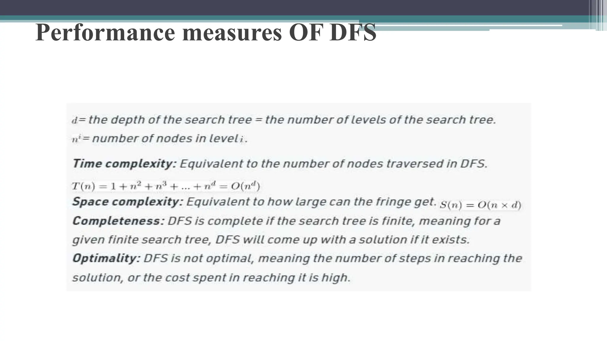 Performance measures OF DFS
 