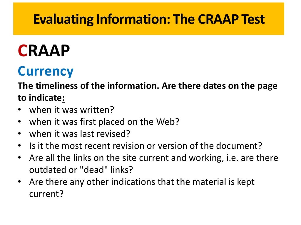 Evaluating Information The CRAAP Test
