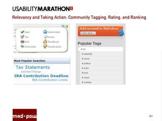 Relevancy and Taking Action: Community Tagging, Rating, and Ranking
51
 