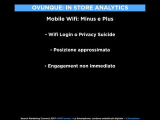 Mobile Wiﬁ: Minus e Plus
- Wiﬁ Login o Privacy Suicide
- Posizione approssimata
- Engagement non immediato
Search Marketin...