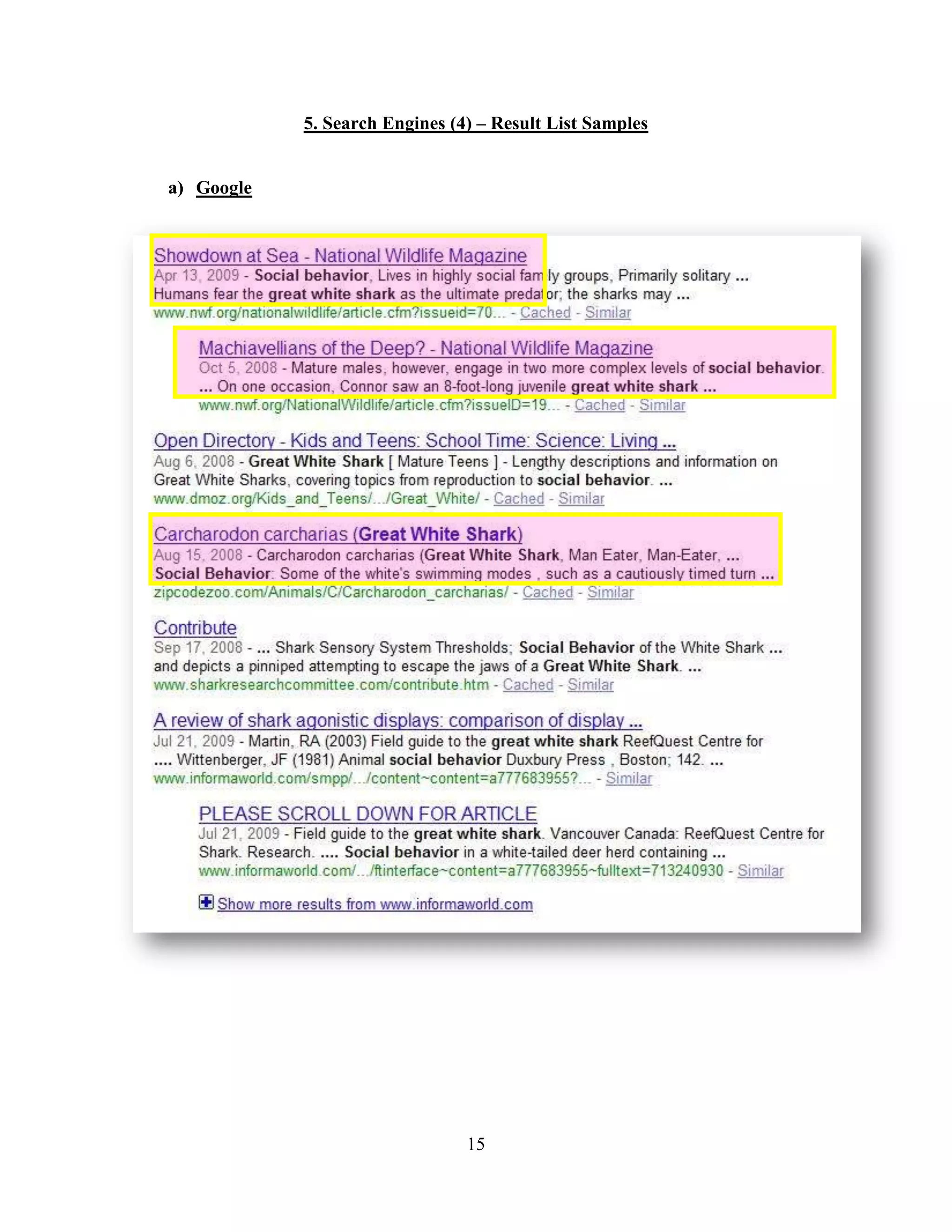 5. Search Engines (4) – Result List Samples


a) Google




                                15
 