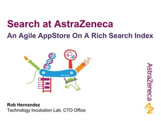 Search at AstraZeneca
Rob Hernandez
Technology Incubation Lab, CTO Office
An Agile AppStore On A Rich Search Index
 