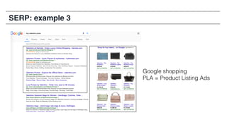 Google shopping
PLA = Product Listing Ads
SERP: example 3
 