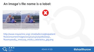 #SMX #12D @sharithurow
An image’s file name is a label:
http://www.mayoclinic.org/~/media/kcms/gbs/patient
%20consumer/ima...