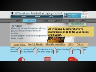 All inclusive & comprehensive
marketing plan to fit for your needs
and budget.
 