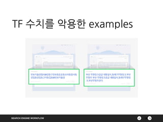 ><SEARCH ENGINE WORKFLOW 28
TF 수치를 악용한 examples
 