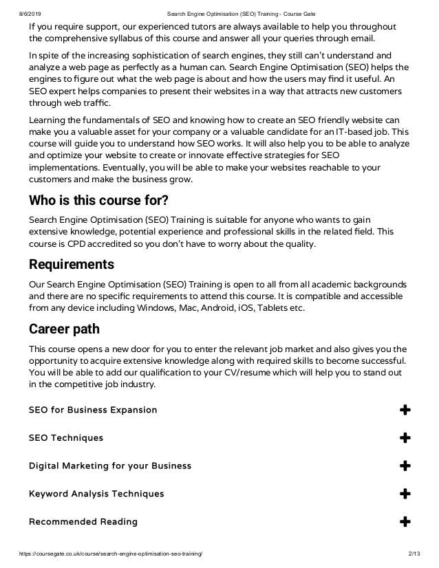 Search Engine Optimisation Seo Training Course Gate