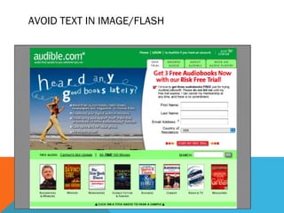 AVOID TEXT IN IMAGE/FLASH
 