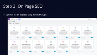 Step 3. On Page SEO
 Optimize the on-page SEO using Rankmath plugin
 