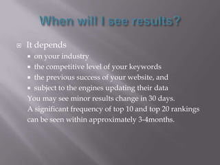 SEO aims to improve rankings for relevant keywords in search results. Why are search engines so important?Search engines are the biggest resources of your websites traffic.