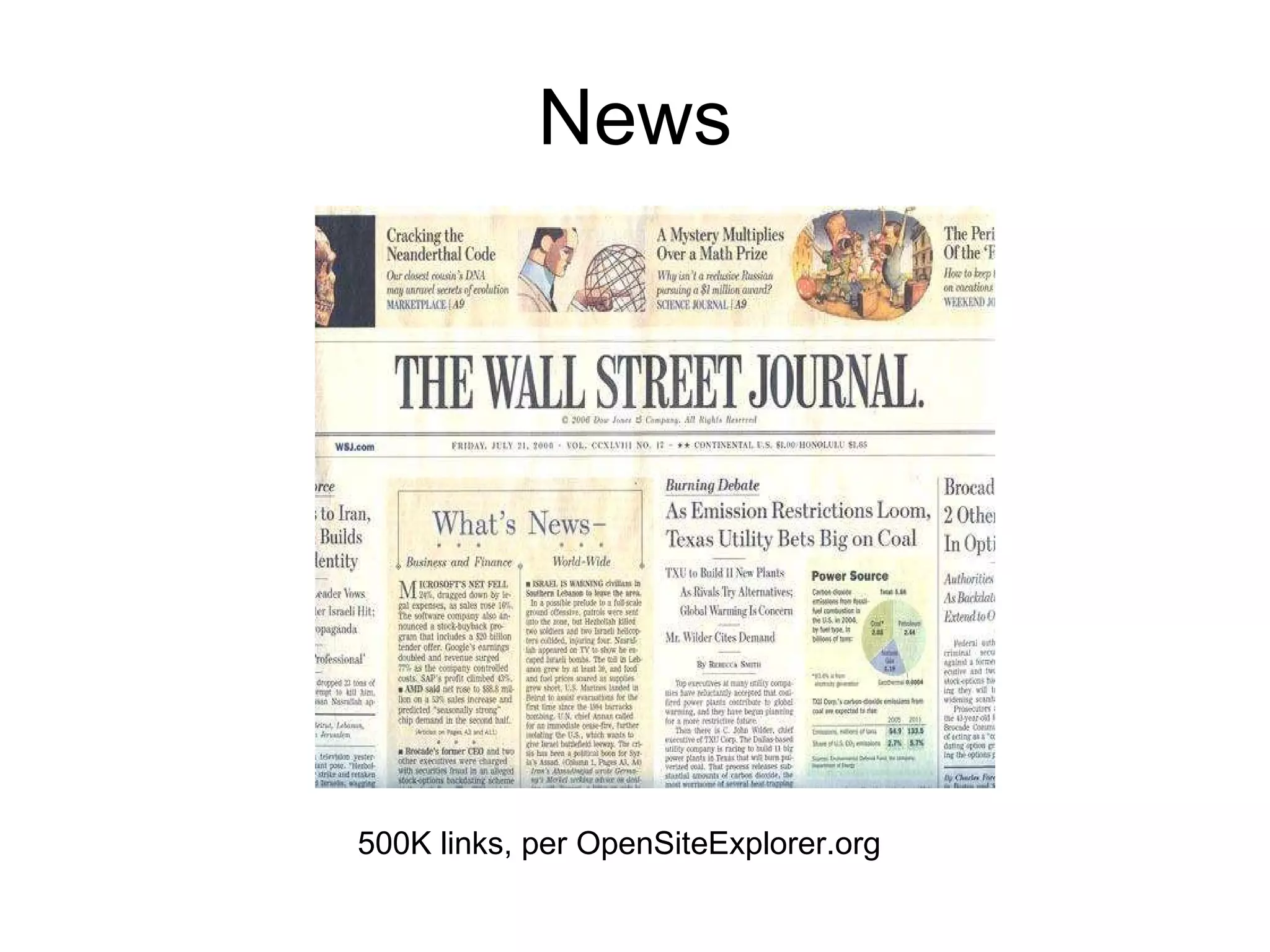 News 500K links, per OpenSiteExplorer.org 