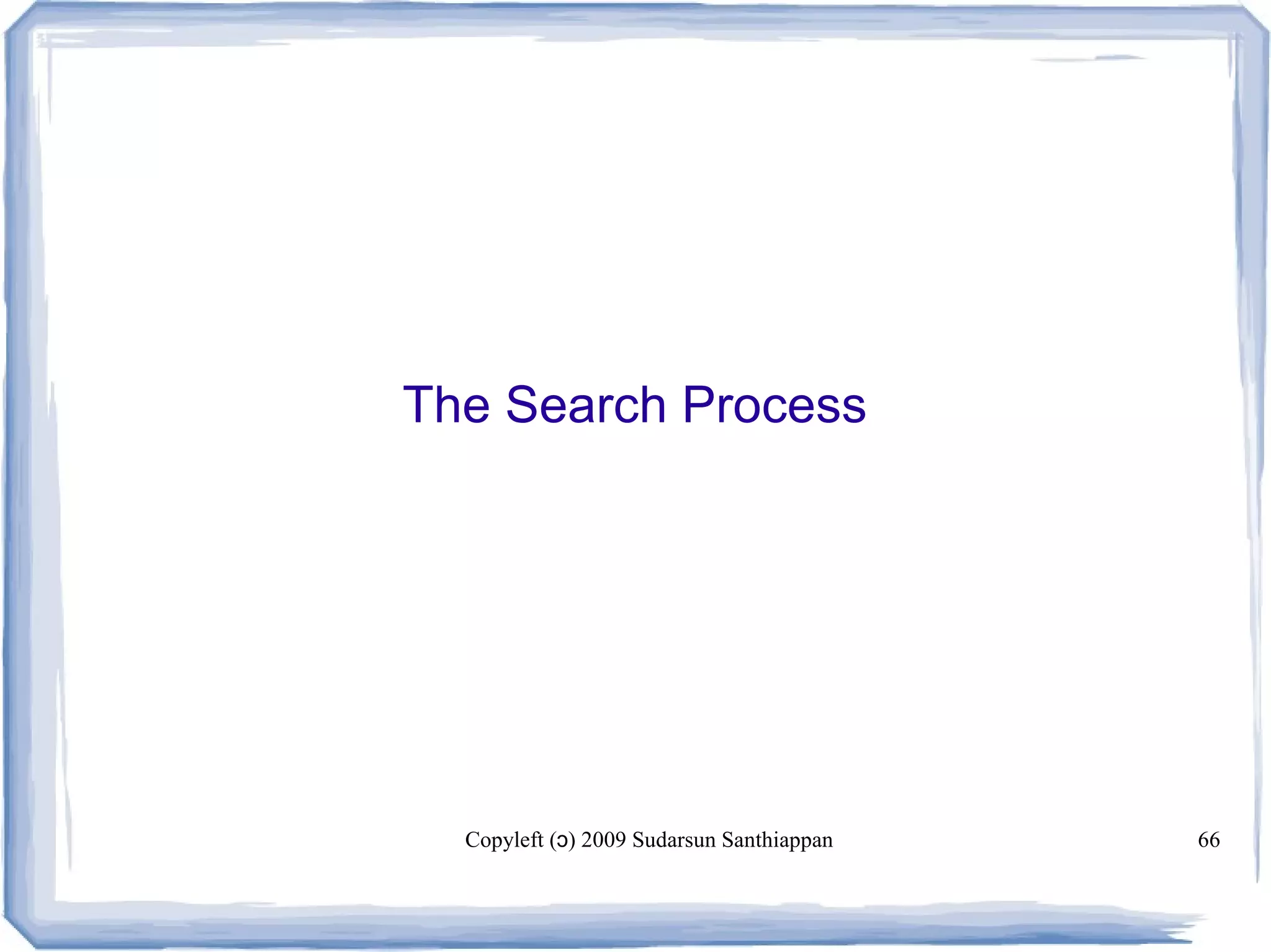 Copyleft ( ) 2009 Sudarsun Santhiappanɔ 66
The Search Process
 