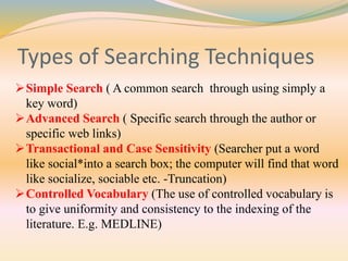 Search engines, e resources, and search strategy | PPTX