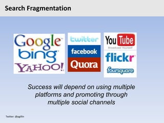 Twitter: @pgillin
Search Fragmentation
Success will depend on using multiple
platforms and promoting through
multiple soci...