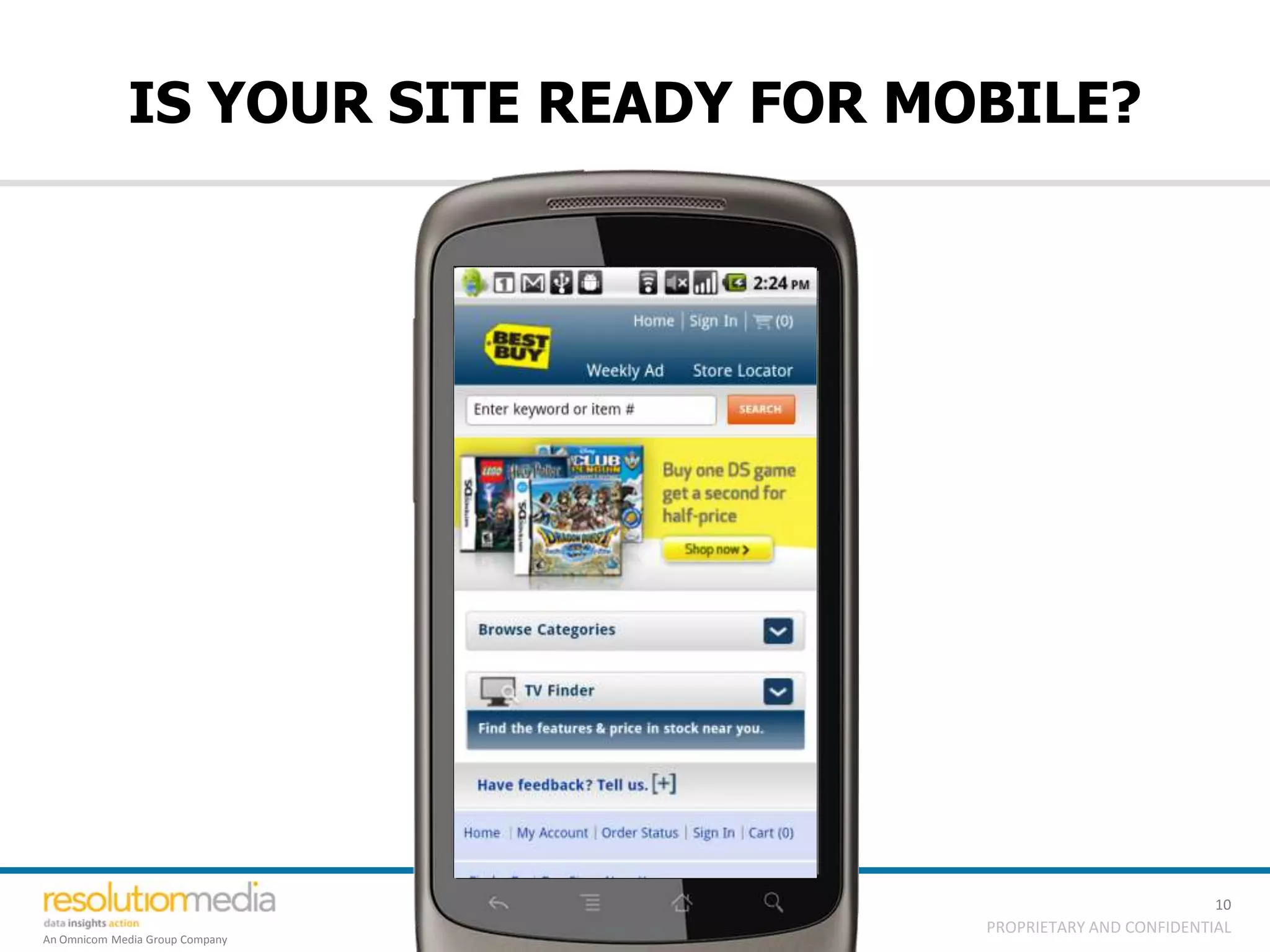 IS YOUR SITE READY FOR MOBILE?




                                                                10
                                      PROPRIETARY AND CONFIDENTIAL
An Omnicom Media Group Company
 