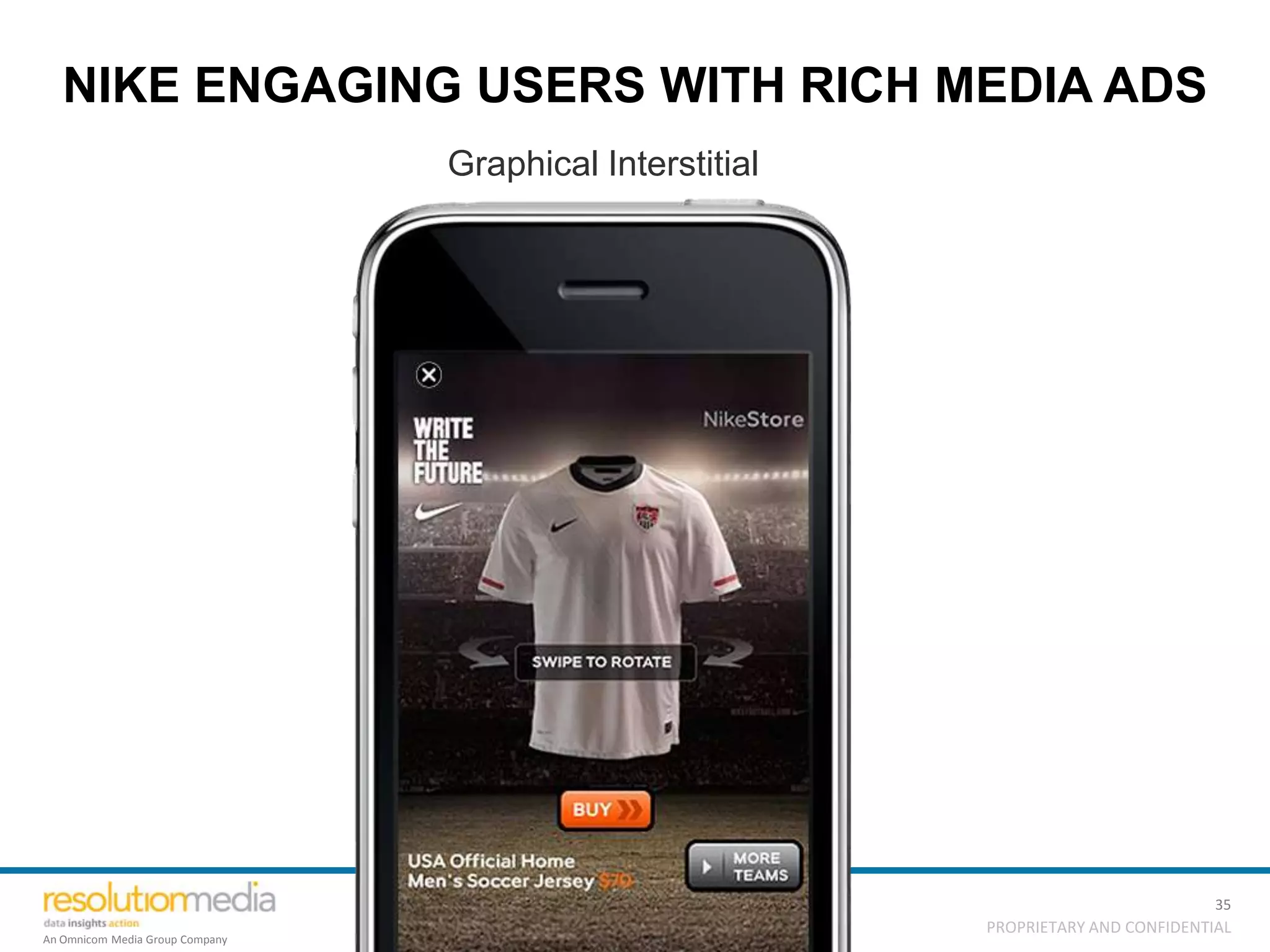 NIKE ENGAGING USERS WITH RICH MEDIA ADS
                                 Graphical Interstitial




                                                                                    35
                                                          PROPRIETARY AND CONFIDENTIAL
An Omnicom Media Group Company
 