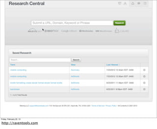 Friday, February 22, 13

http://raventools.com
 