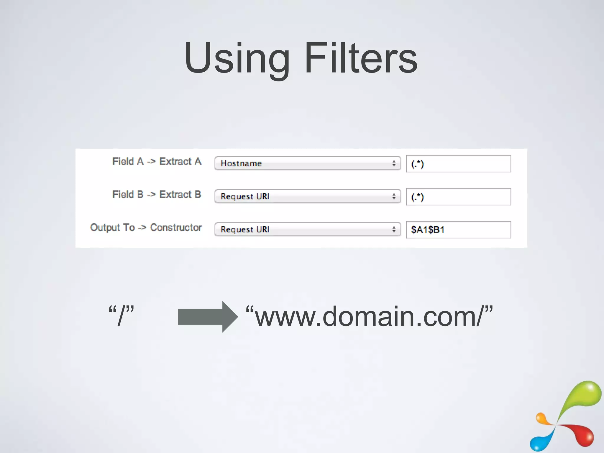 Using Filters




“/”      “www.domain.com/”
 