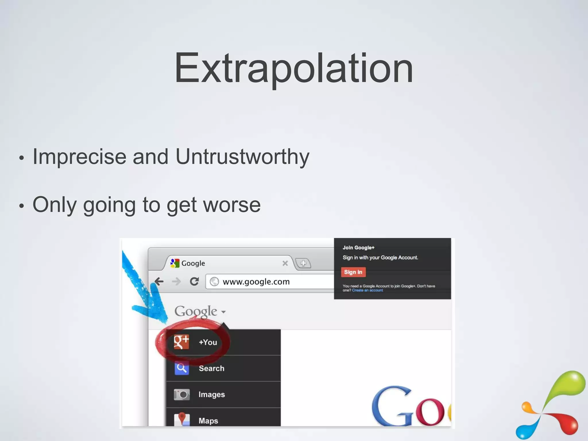 Extrapolation
•   Imprecise and Untrustworthy

•   Only going to get worse
 