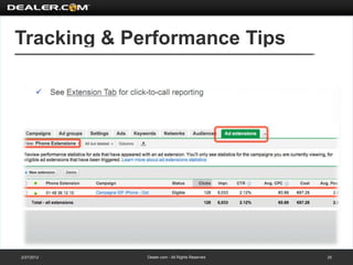 Tracking & Performance Tips




2/27/2012    Dealer.com - All Rights Reserved   25
 