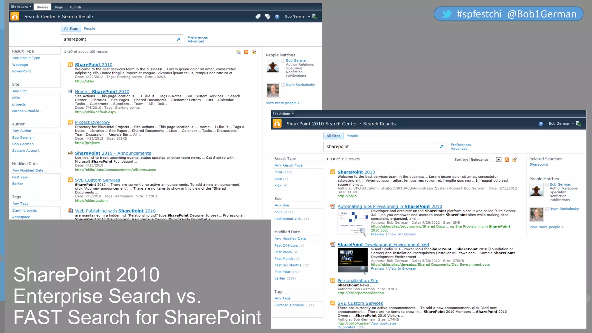 SharePoint 2010
Enterprise Search vs.
FAST Search for SharePoint
#spfestchi @Bob1German
 