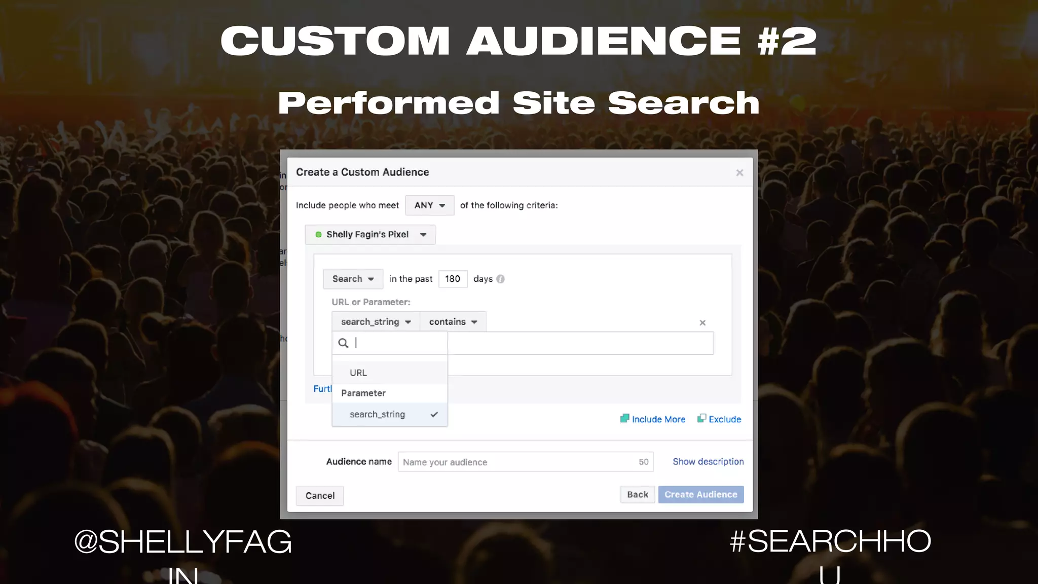 CUSTOM AUDIENCE #2
Performed Site Search
#SEARCHHO@SHELLYFAG
 