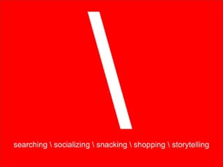 searching socializing snacking shopping storytelling