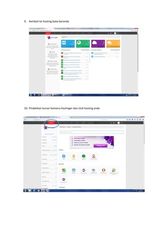 9. Kembali ke hosting buka beranda
10. Pindahkan kursor kemenu hostinger dan click hosting anda
 