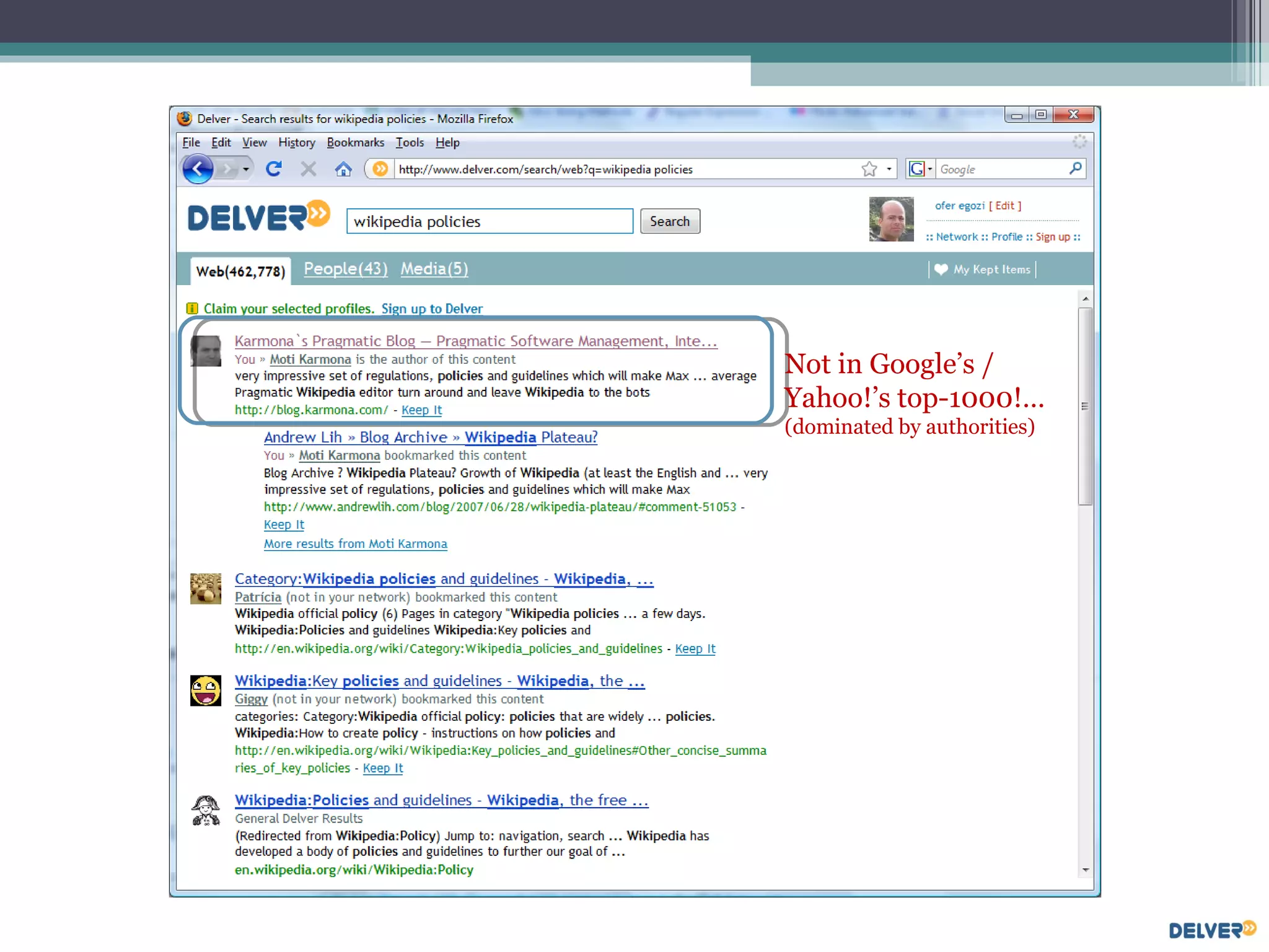 Not in Google’s / Yahoo!’s top-1000!… (dominated by authorities) 