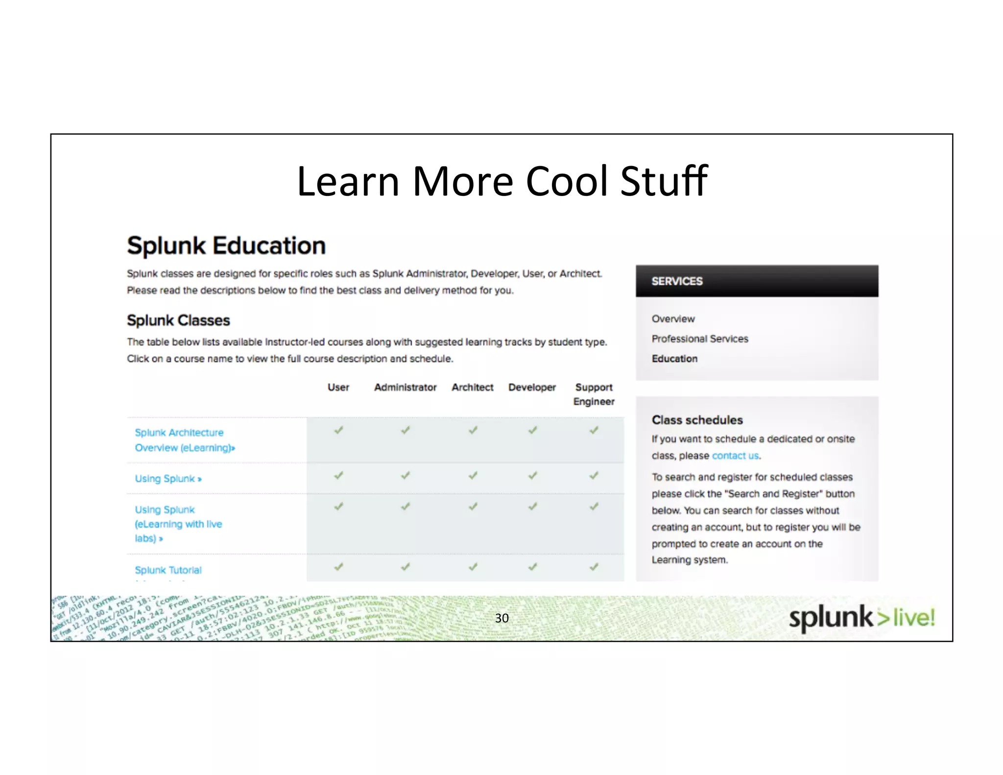 Learn	
  More	
  Cool	
  Stuﬀ	
  
30	
  
 