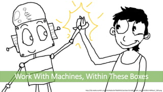 @aaronfriedman http://36.media.tumblr.com/01b34a0ca5e7bb6945d1ae1bec53c4a8/tumblr_np7esmFdRv1r46fboo1_500.png
Work With Machines, Within These Boxes
 
