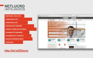 NETLUCRO
/AFILIADOS
INSCRIÇÃO GRATUITA

CAMPANHAS CPA

CAMPANHAS CPL

ANÚNCIOS DE BANNER

VÁRIOS FORMATOS DE MÍDIA

PAGAMENTOS MENSAIS

PAGAMENTOS A PRONTO

NICHOS DIVERSIFICADOS

CONFIÁVEL




http://bit.ly/EDlucro
 