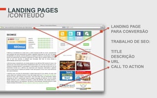 LANDING PAGES
/CONTEÚDO
                LANDING PAGE
                PARA CONVERSÃO

                TRABALHO DE SEO:

                TITLE
                DESCRIÇÃO
                URL
                CALL TO ACTION
 