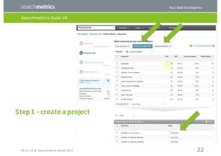 Searchmetrics Suite V6




Step 1 – create a project




  06.07.12 ® Searchmetrics GmbH 2012   22
 