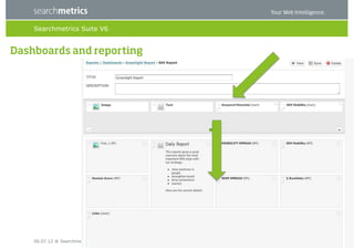 Searchmetrics Suite V6


Dashboards and reporting




    06.07.12 ® Searchmetrics GmbH 2012   36
 