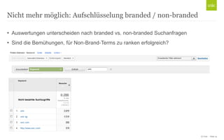 Nicht mehr möglich: Aufschlüsselung branded / non-branded
• Auswertungen unterscheiden nach branded vs. non-branded Suchanfragen
• Sind die Bemühungen, für Non-Brand-Terms zu ranken erfolgreich?

© Unic - Seite 14

 