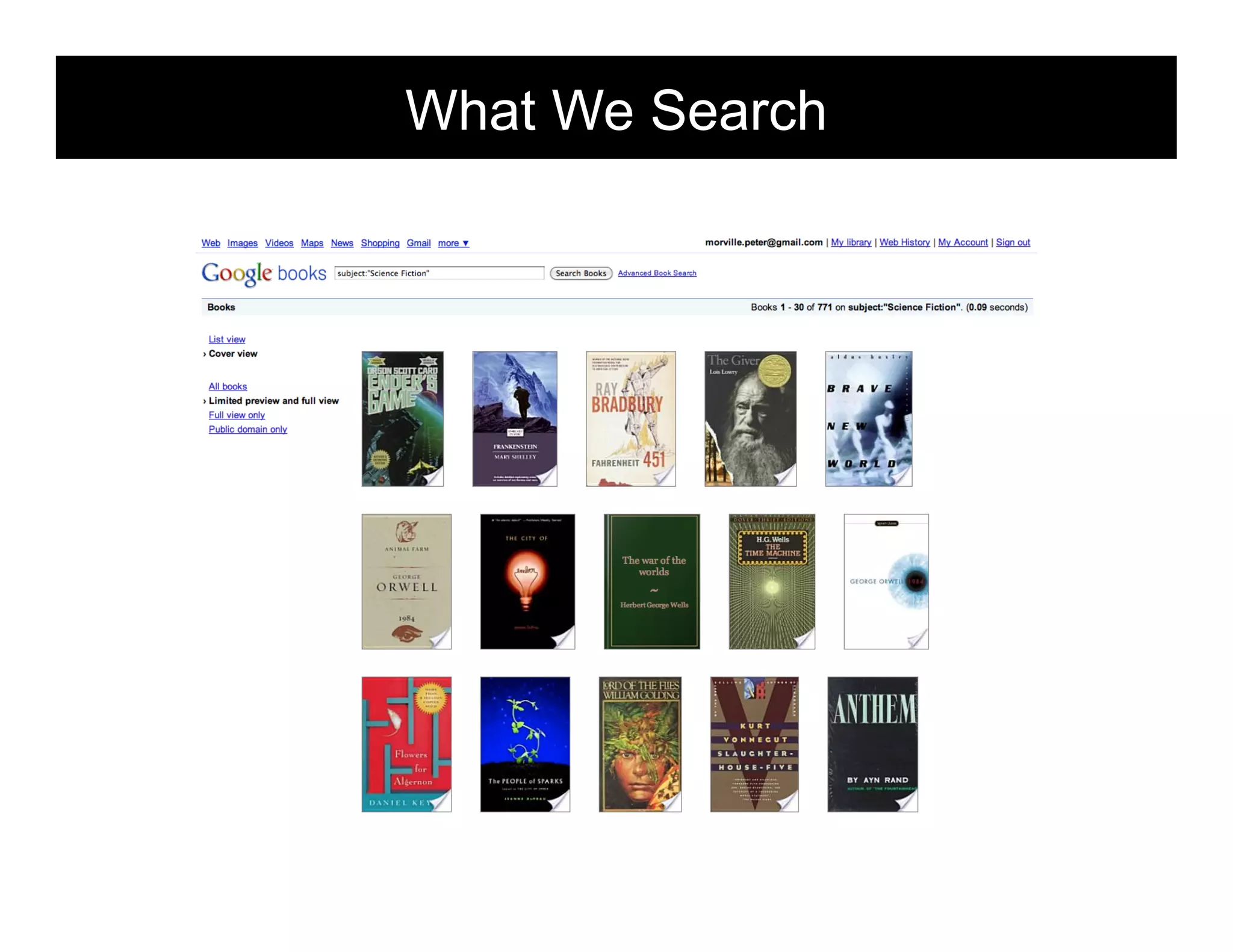 What We Search   morville@semanticstudios.com




                                     56
 