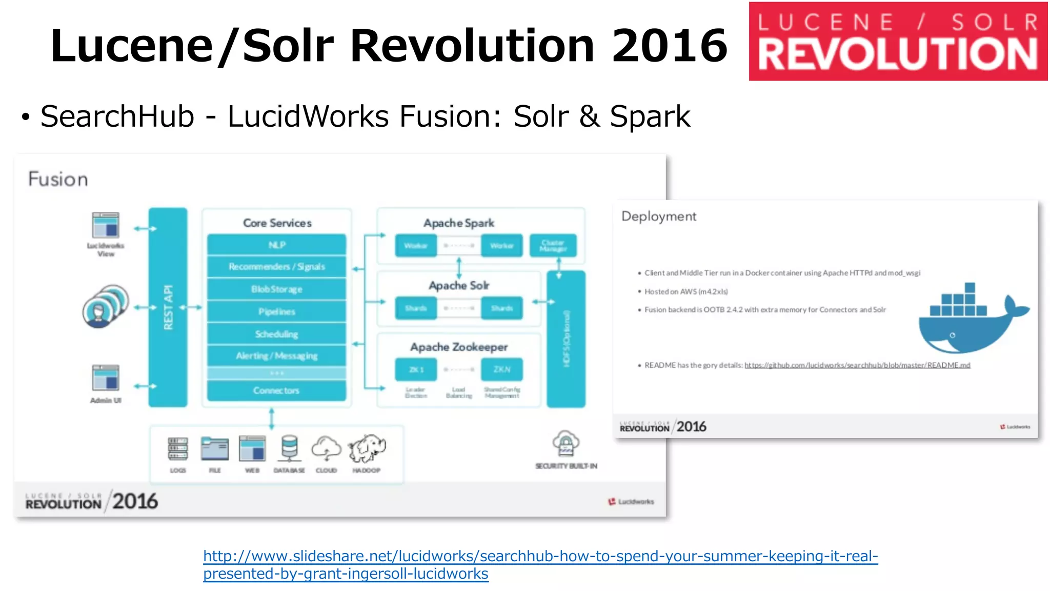 Lucene/Solr Revolution 2016
• SearchHub - LucidWorks Fusion: Solr & Spark
http://www.slideshare.net/lucidworks/searchhub-how-to-spend-your-summer-keeping-it-real-
presented-by-grant-ingersoll-lucidworks
 