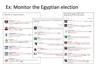 Ex: Monitor the Egyptian election
 