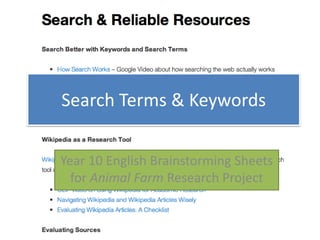 Search Terms & Keywords


Year 10 English Brainstorming Sheets
  for Animal Farm Research Project
 
